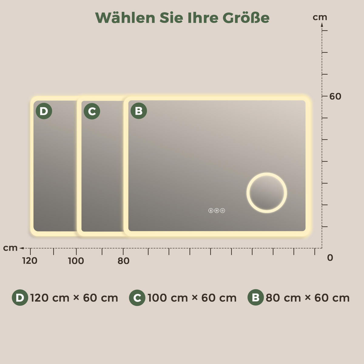 BADSPIEGEL mit Beleuchtung 60/100 cm rechteckig LED, Bluetooth, Vergrößerungsspiegel, Antibeschlag - Transparent, Glas (100/60/3.5cm) - S'AFIELINA