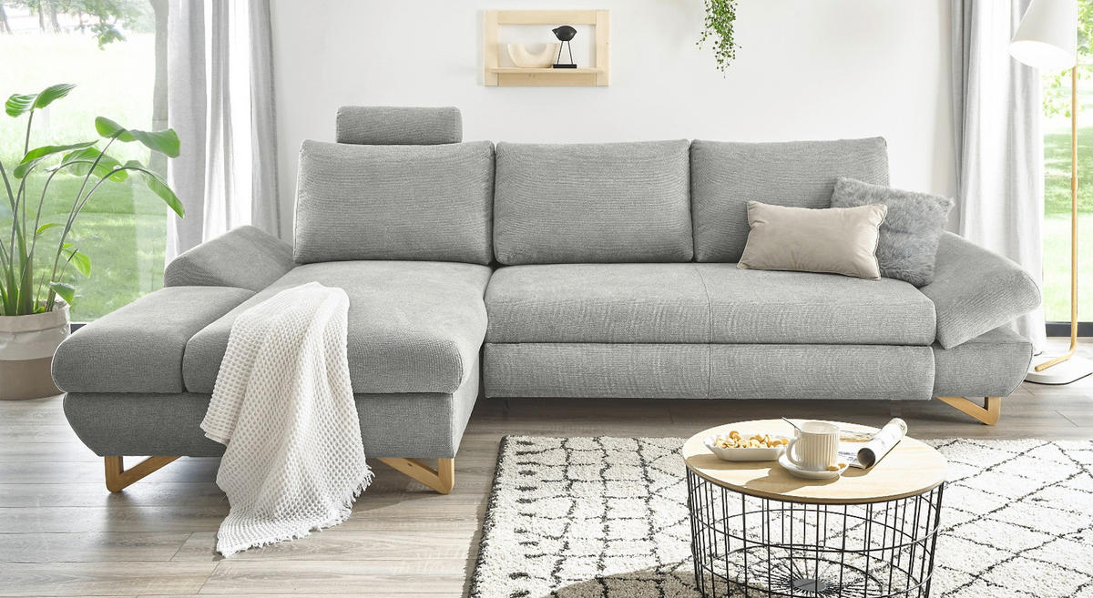 ECKSOFA hellgrau Struktur-Stoff, Wohnzimmer Sofa - Hellgrau, Holz/Textil (166/284cm) - Furn.Design
