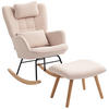 SCHAUKELSTUHL mit Fußhocker, weicher Fleece-Bezug, Holzbeine, Beige - Beige/Naturfarben, Holz/Buchenholz (70.5/99.5/101.5cm) - HOMCOM