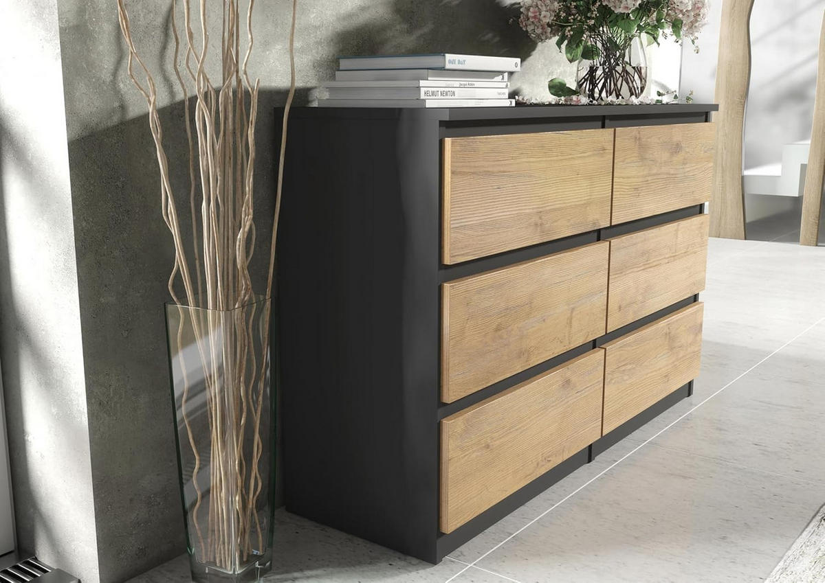 KOMMODE 120 Anthracite & Lancelot 120x78,5x39 cm - Anthrazit/Eschefarben, Holzwerkstoff (120/78.5/39cm) - Mobelsta