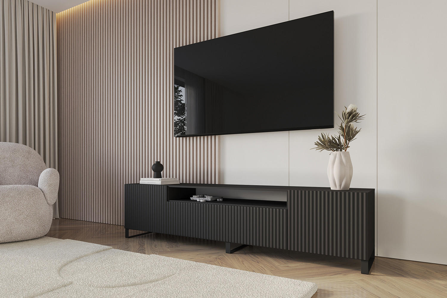 LOWBOARD NOA-2-S 200x53x41 cm - Schwarz - Schwarz, Holzwerkstoff (200/53/41cm) - ALTDECOR