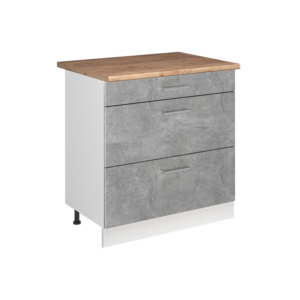 SPODNÍ SKŘÍŇKA KUCHYŇSKÉ LINKY R-Line, Beton/Bílá, 80 cm se 3 zásuvkami pracovná doska Dub Goldkraft - bílá/šedá, kompozitní dřevo (80/81.6/60cm) - Vicco