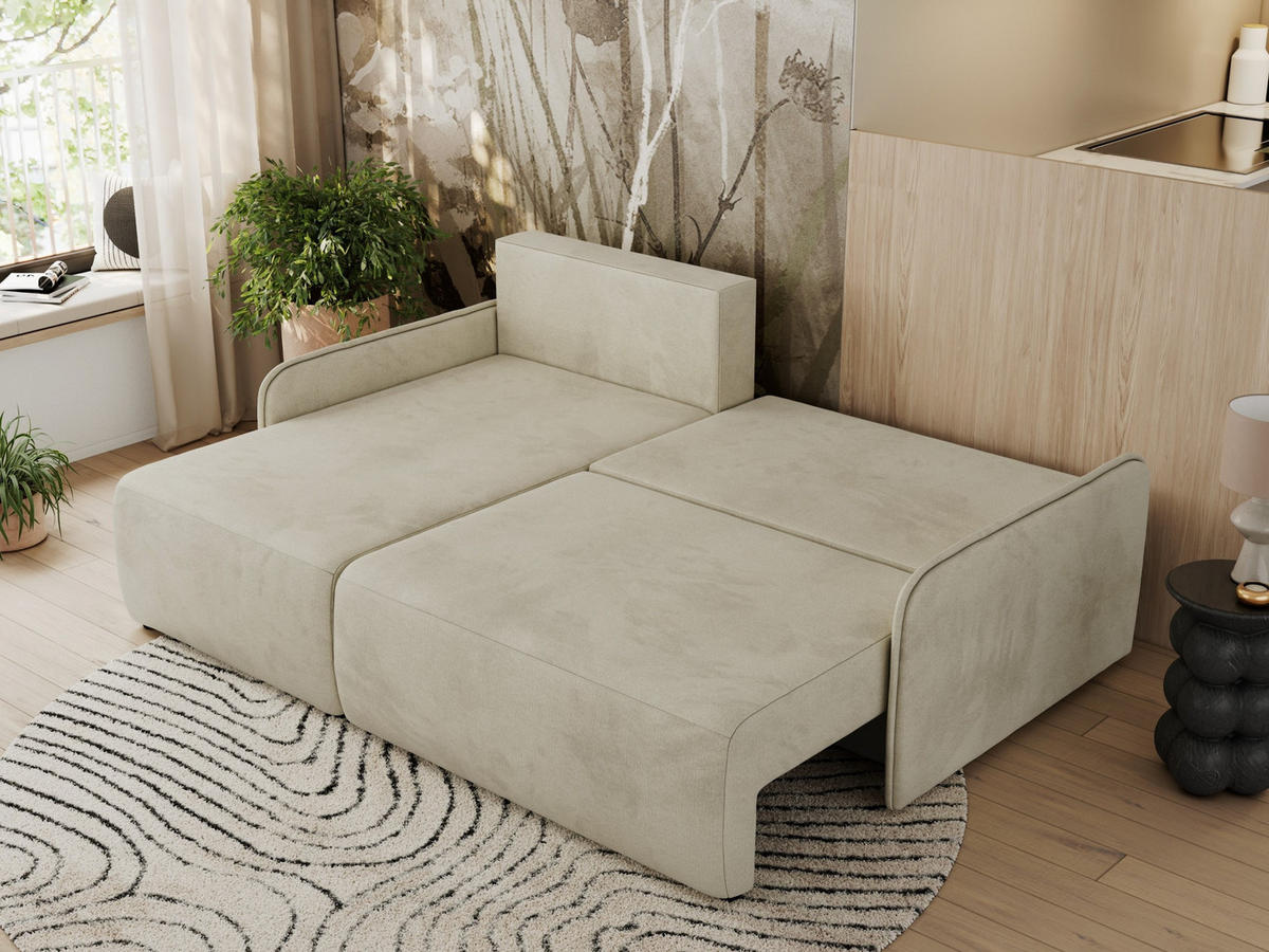 ECKSCHLAFSOFA ARPA L Beige Velvet - links - Beige/Schwarz, Kunststoff/Textil (198/150cm) - MKS