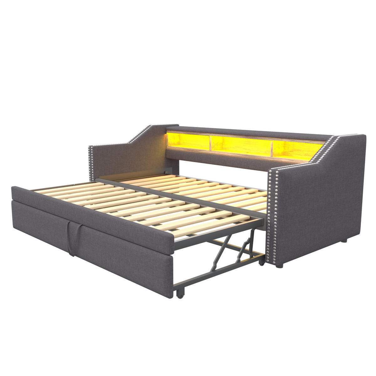 AUSZIEHBETT 90/180×190 cm Dunkelgrau mit LED-Beleuchtung und USB-Anschluss - Dunkelgrau, Textil (90/190cm) - Flora Grace