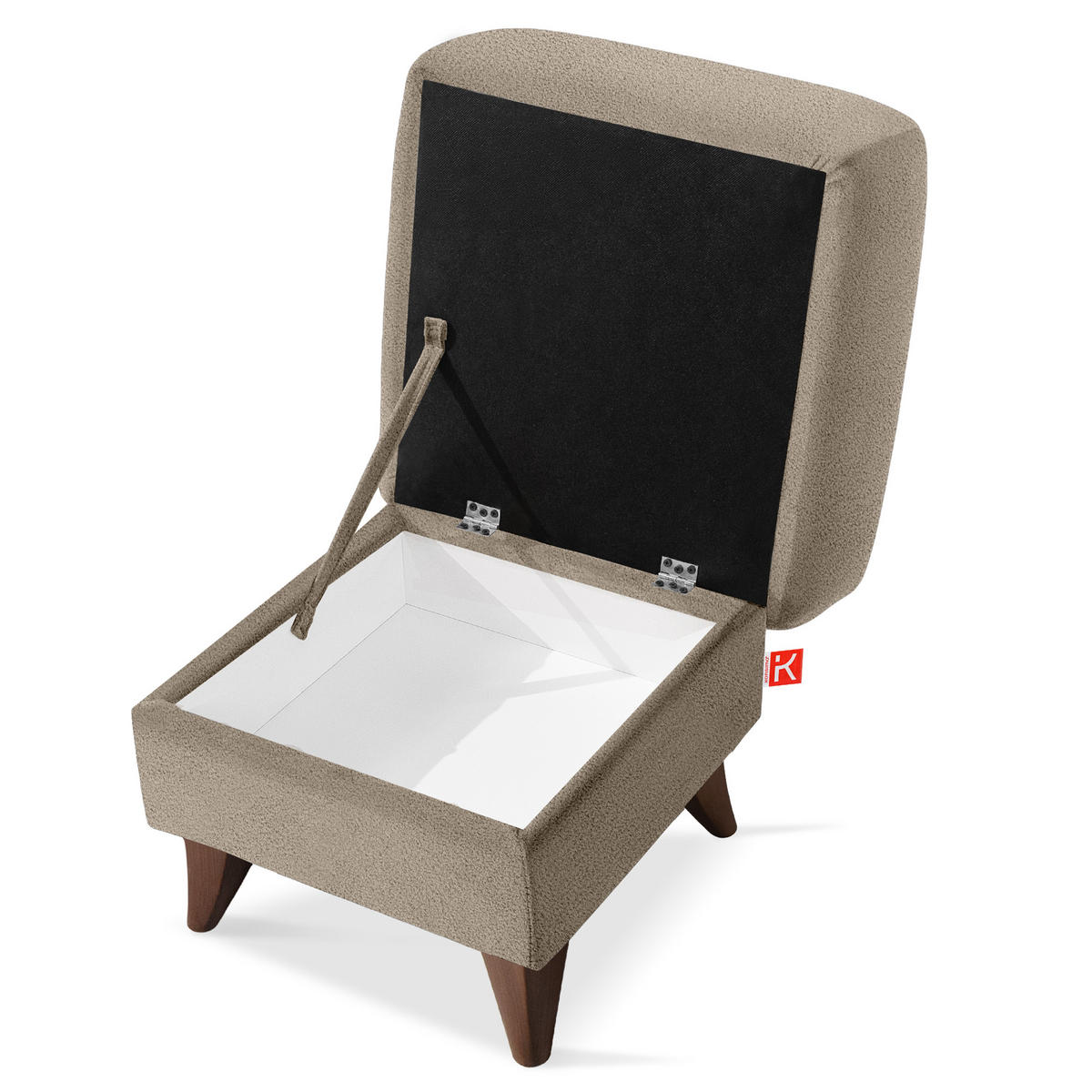 HOCKER GUSTAVO Fußstütze, Bouclé, Braun - Braun, Holz/Holzwerkstoff (53/49/53cm) - KONSIMO®