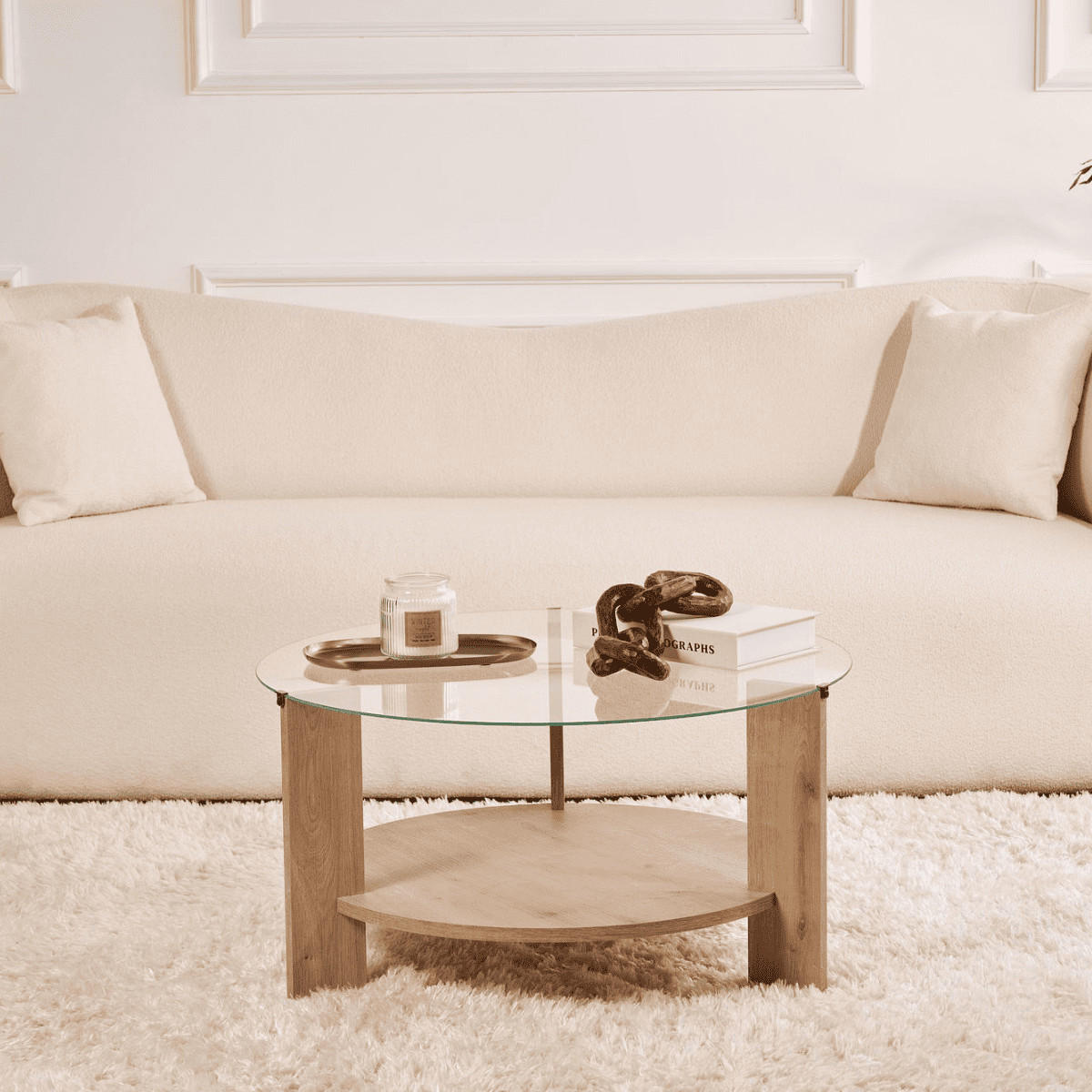 COUCHTISCH mit 2 Platten, davon eine aus gehärtetem Glas 75/75/40 cm - Eichefarben, Holzwerkstoff (75/75/40cm) - Calicosy