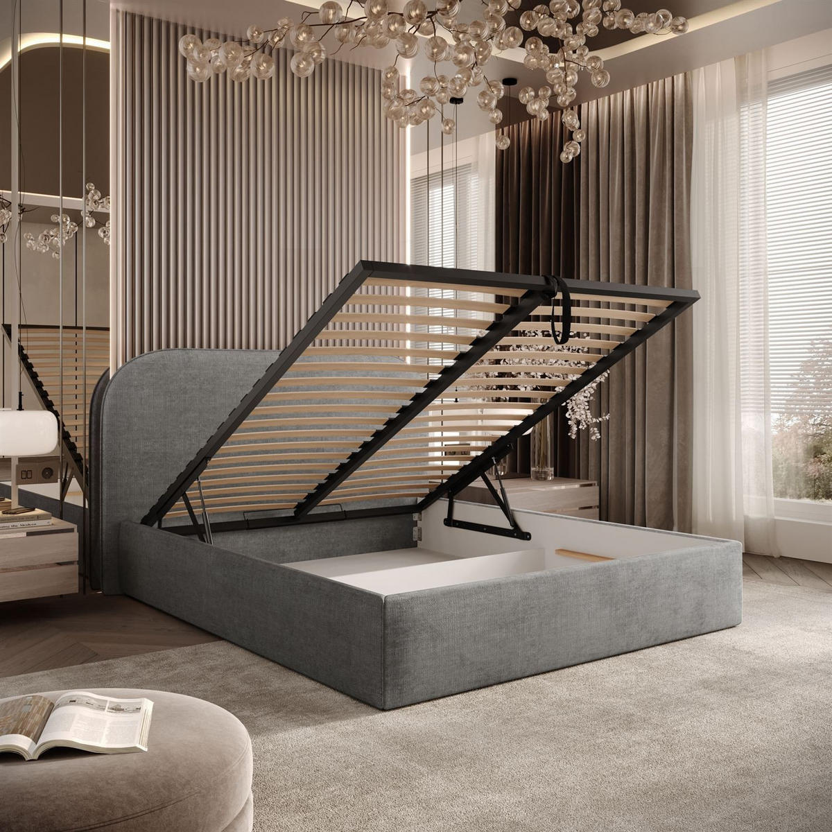 POLSTERBETT OLIMPIA mit Bettkasten 180x200, Perfect Harmony 82 - Grau, Textil (180/200cm) - Lookway