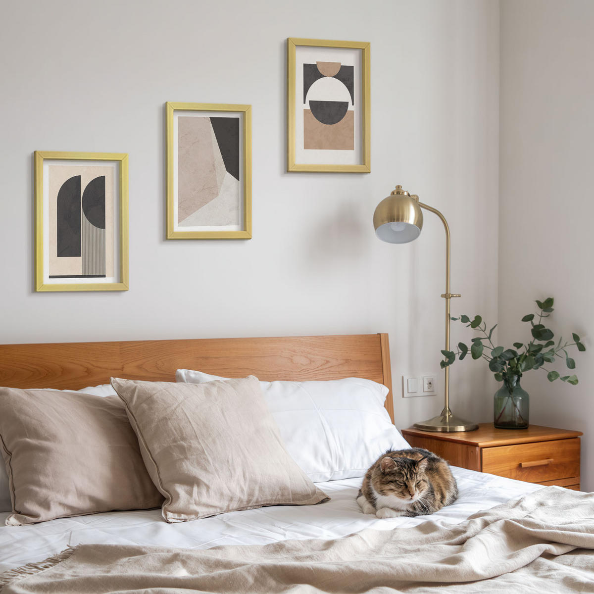 BILDER SET 3er Set - 20x30 cm Goldrahmen - Abstrakte Formen beige braun - Goldfarben, Kunststoff (20/30cm) - TULUP