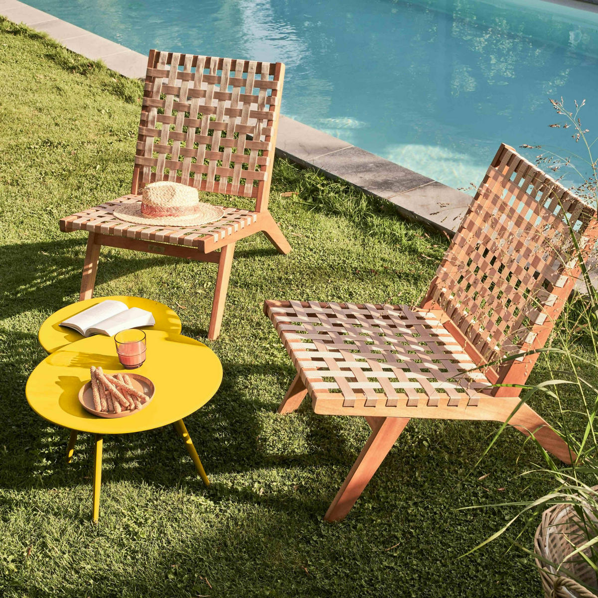 GARTEN-LOUNGETISCH, Gelb - Gelb, Metall (90/50/34cm) - Oviala