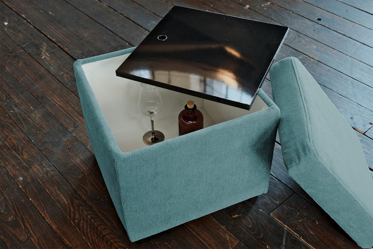 HOCKER IDA Blau Webstoff - Blau, Textil (45/45/45cm) - KAWOLA