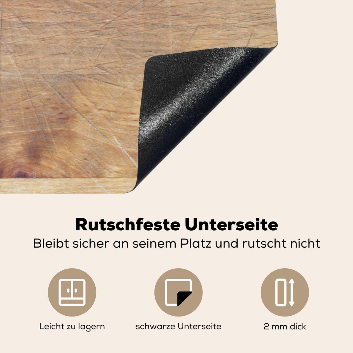 HERDABDECKPLATTE Holz - Löffel - Braun - Smiley 70x52 cm - Hellbraun, Kunststoff (70/52/0.2cm) - MuchoWow