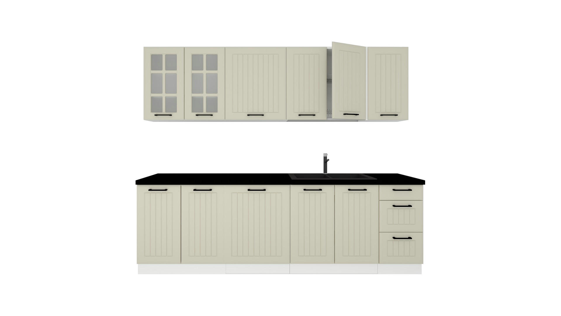 KÜCHENZEILE 260 cm - IRMA KS3-G260 - in Kaschmir Moderne Küchenmöbel ohne Geräte - Kaschmir/Schwarz, Holz/Holzwerkstoff (260/213.3/52.4cm) - Royal24_Markt