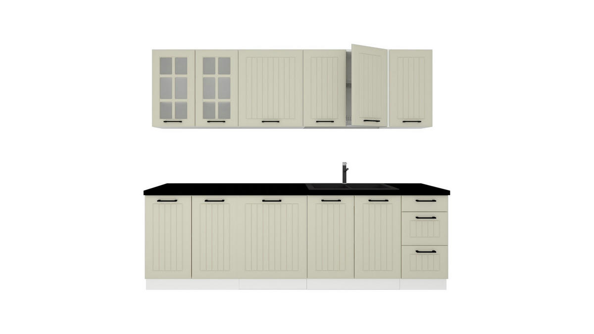KÜCHENZEILE 260 cm - IRMA KS3-G260 - in Kaschmir Moderne Küchenmöbel ohne Geräte - Kaschmir/Schwarz, Holz/Holzwerkstoff (260/213.3/52.4cm) - Royal24_Markt