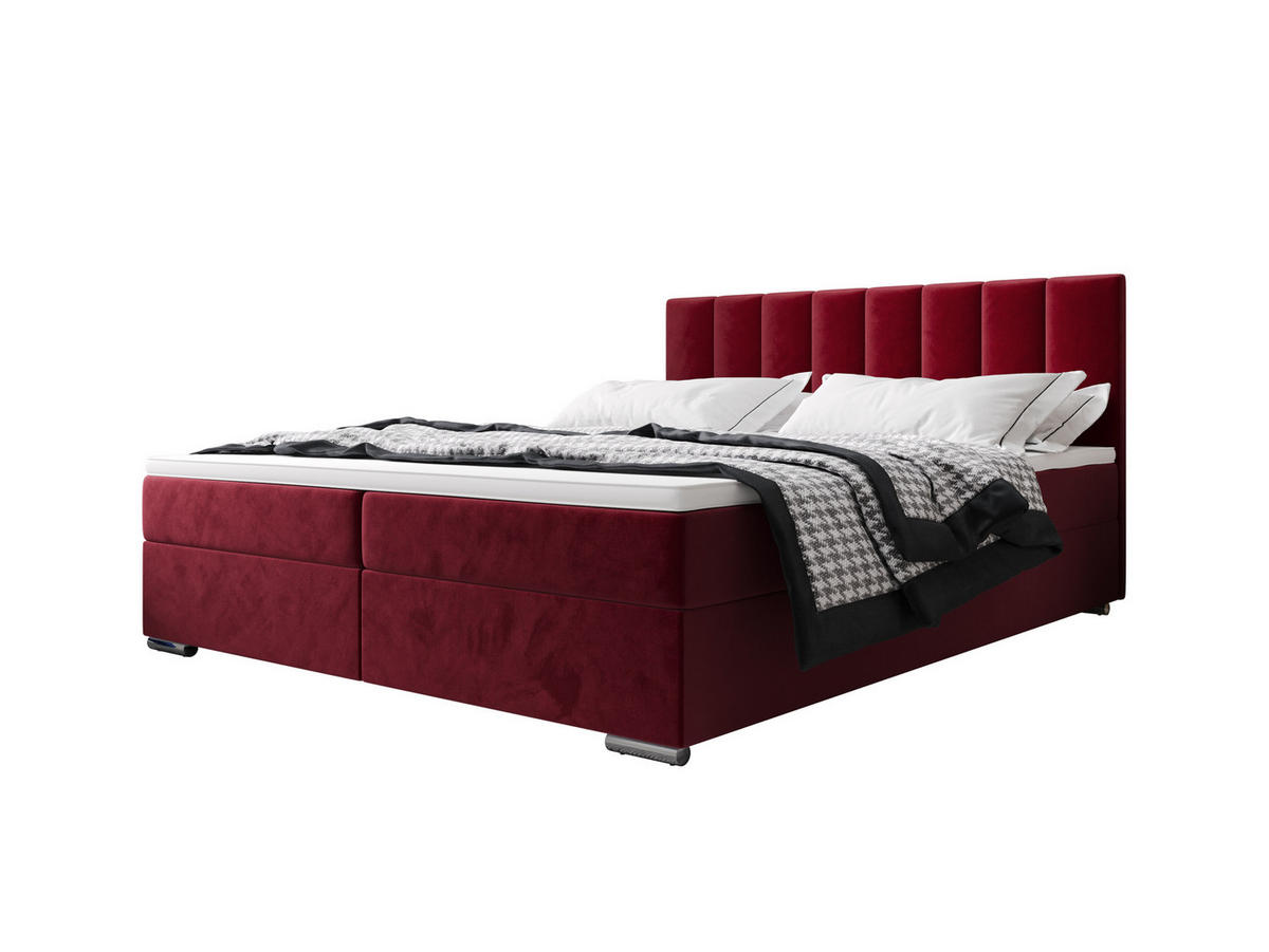 BOXBETT ZILANO 2 mit Matratze H3 und Topper 160x200 Itaka 34 - Rot, Holz/Textil (160/200cm) - Bedante