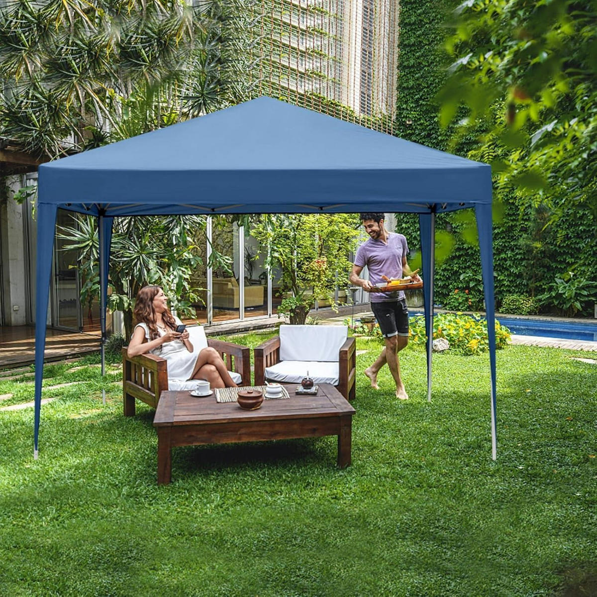 FALTPAVILLON 3 x 3 m Blau mit 4 Seitenteilen - Blau, Textil (300/259/300cm)