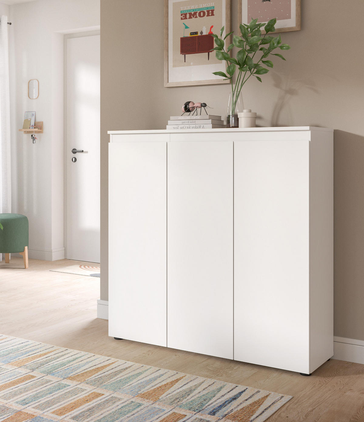 KOMMODE weiß 105 x 11 cm, Anrichte mit 10 Fächern - Schwarz/Weiß, Holzwerkstoff/Kunststoff (105/111/37cm) - Inn.Furn