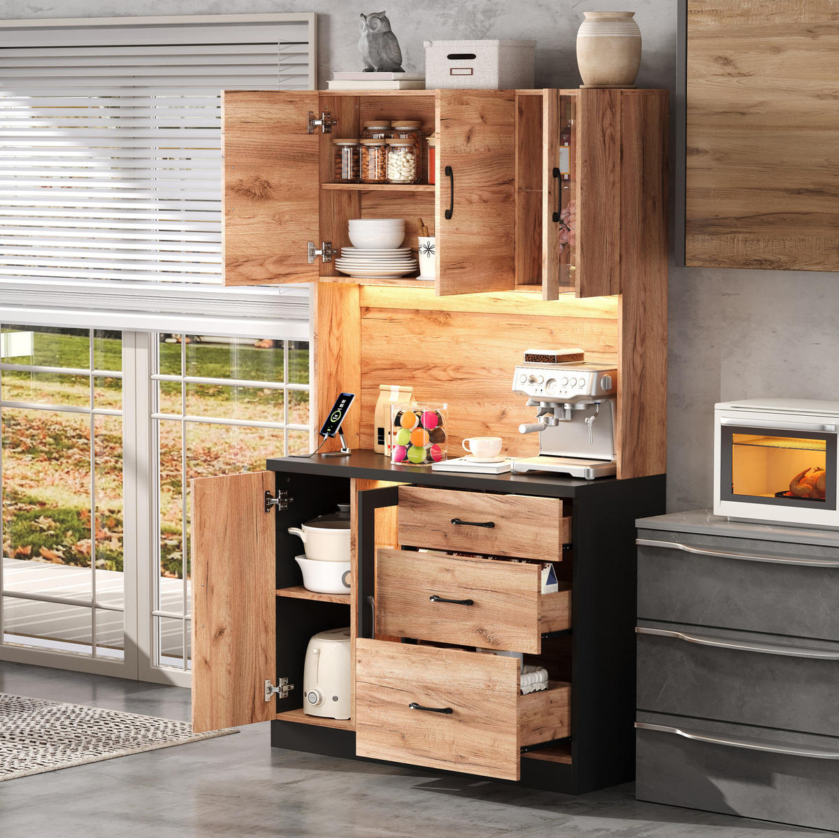 KÜCHENHOCHSCHRANK mit LED und Steckdose 105 x 40 x 180 cm MDF Neutral - Braun, Holzwerkstoff (40/180/105cm) - Meubliv