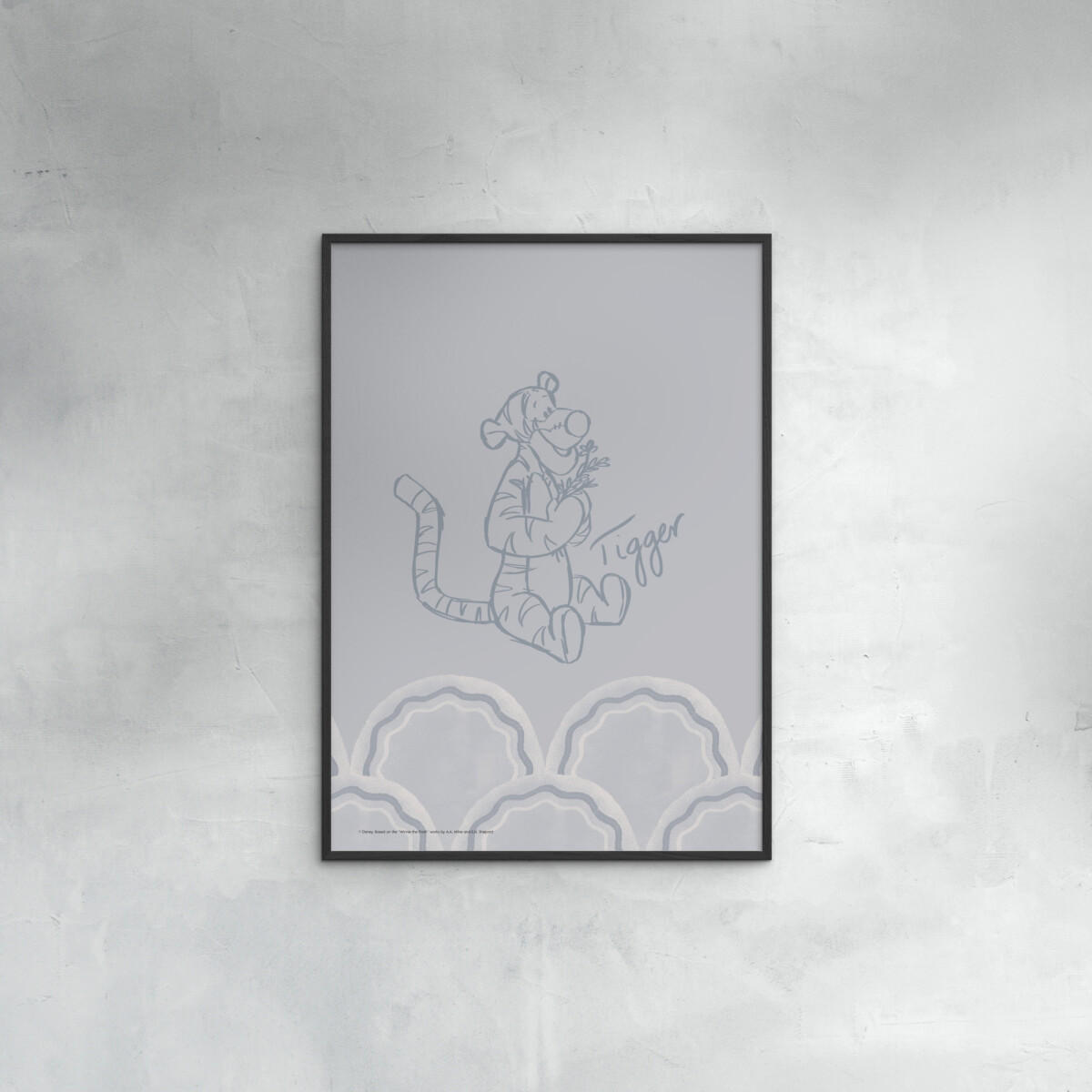 POSTER mit Rahmen Disney - Disney's Tigger Cloudy Blue Sketch - Blau/Schwarz, Holz/Papier (70/100cm) - Poster&Frame