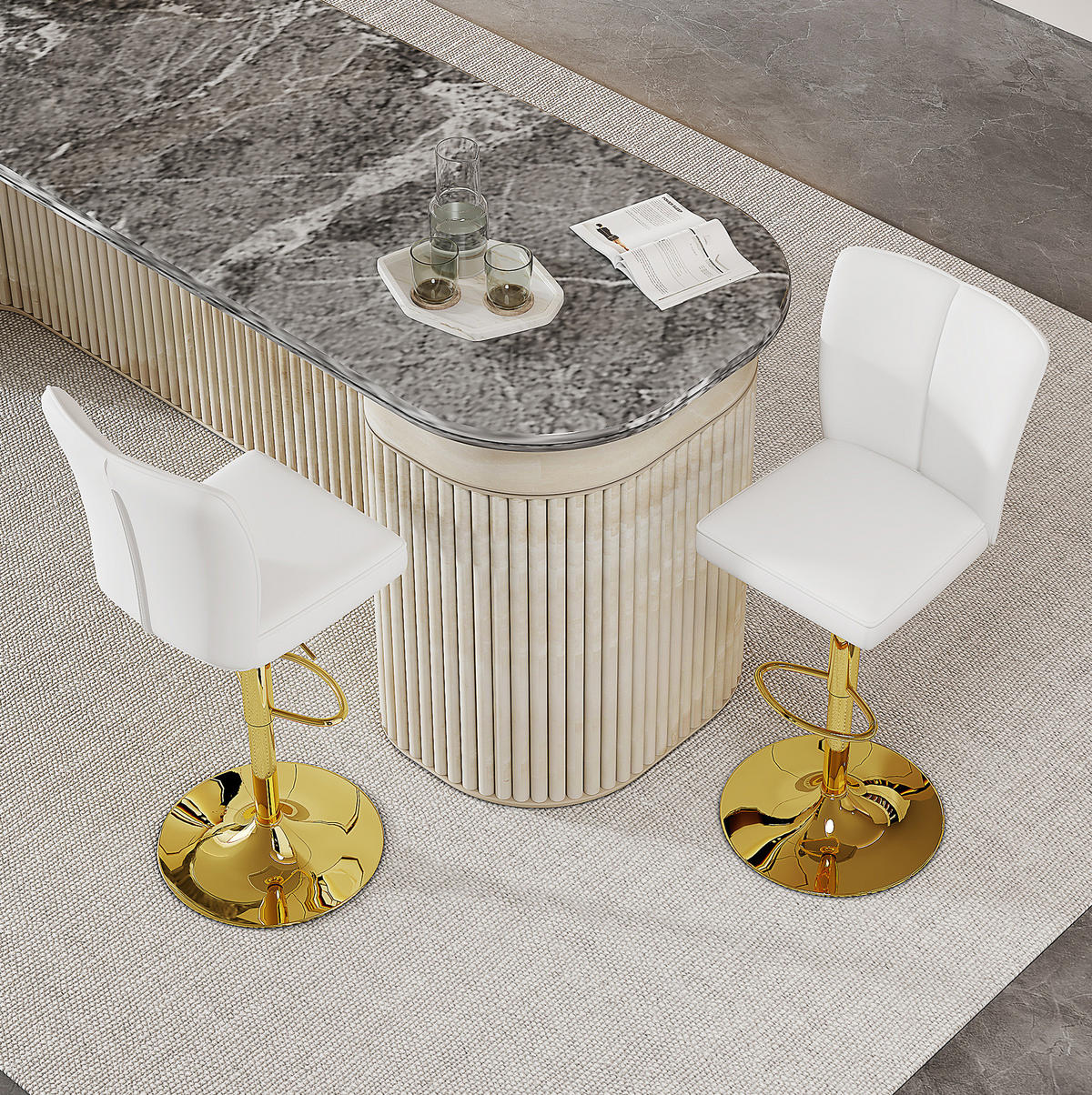 BARHOCKER 2er-Set höhenverstellbar drehbar Weiß Gold - Weiß, Metall (44/117.5/44.5cm) - Meubliv