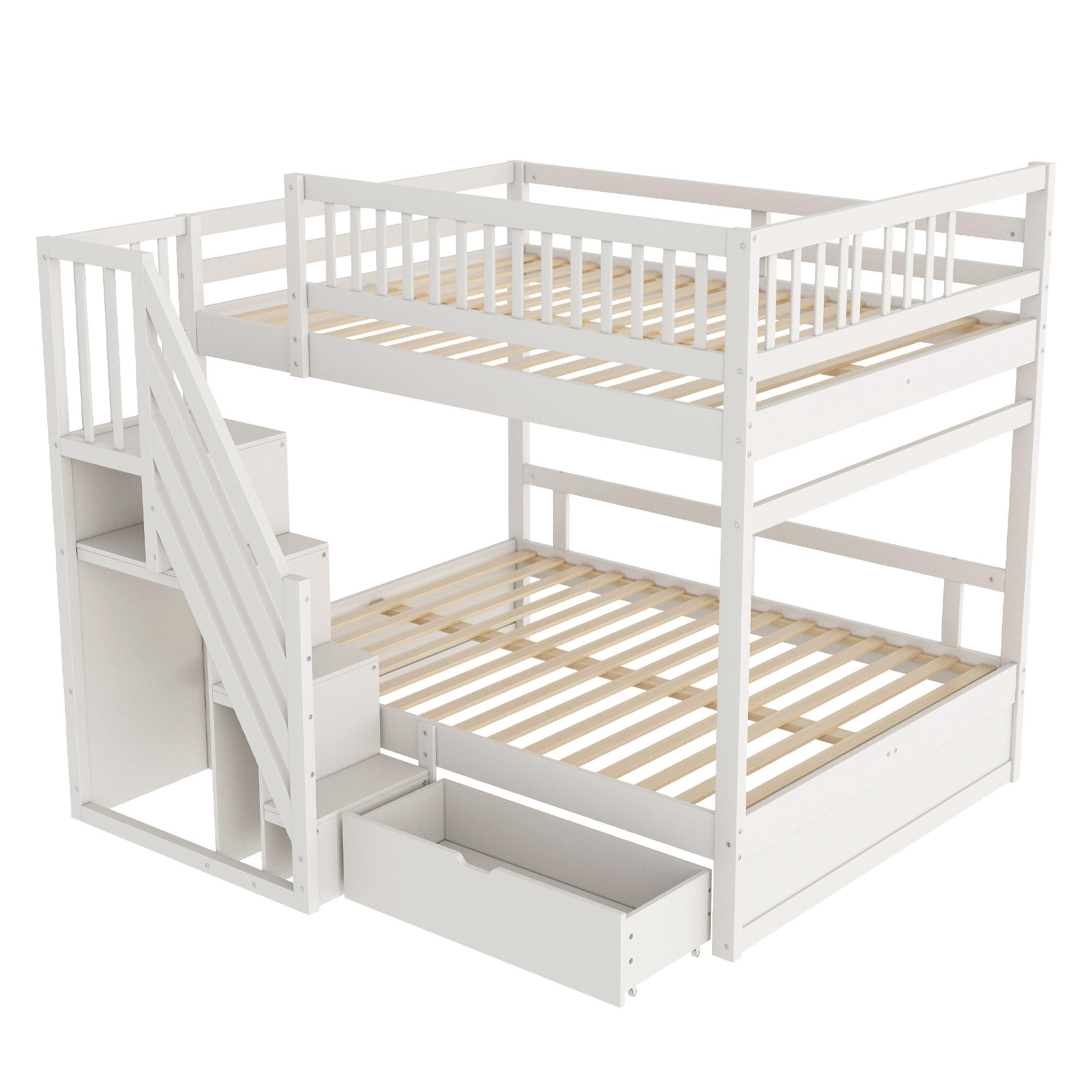 ETAGENBETT 140/200 cm DE-01411, in Weiß, mit Sicherheitsleiter und Stauraum - Weiß, Holz (140/200cm) - ComfortXL