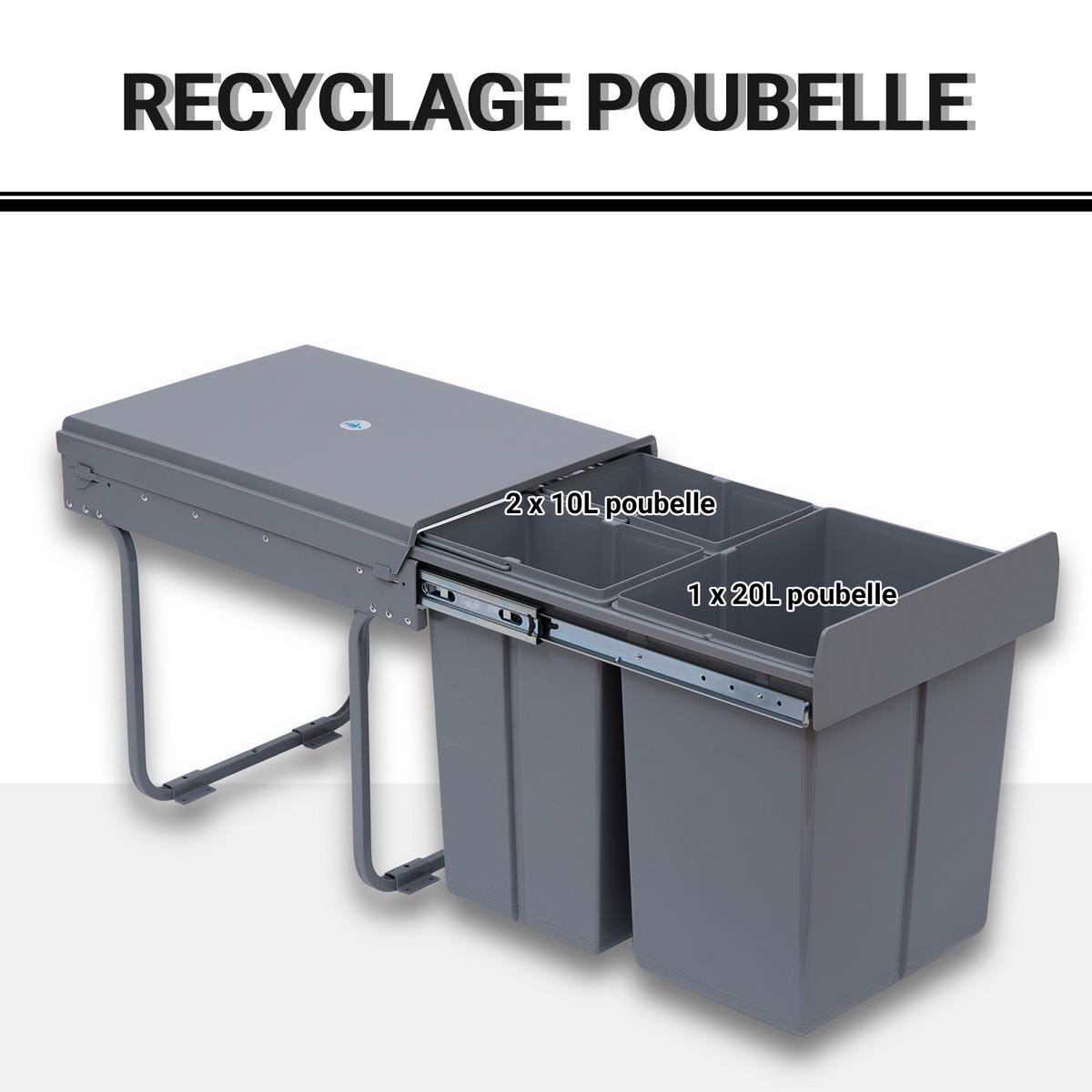 MÜLLTRENNSYSTEM Grau Ausziehbar Soft-Close 40L - Grau, Kunststoff (48/41.8/34.2cm) - PANGIVO