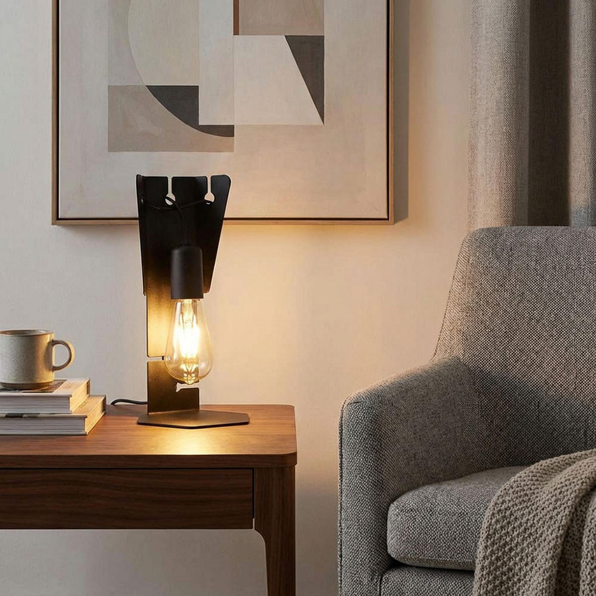 TISCHLEUCHTE Stahl Schwarz - Schwarz, Metall (16/14/30cm)