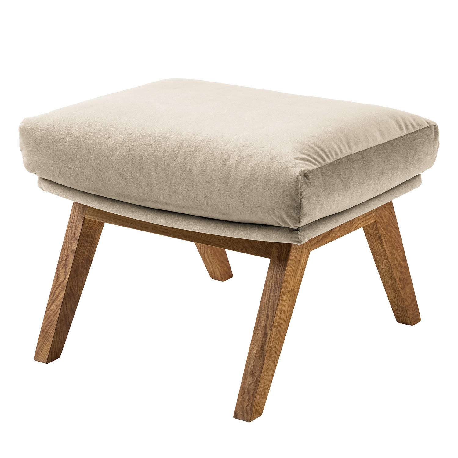 POLSTERHOCKER mit Holzfüßen - Eichefarben/Beige, Eichenholz/Textil (51/37/41cm) - home24