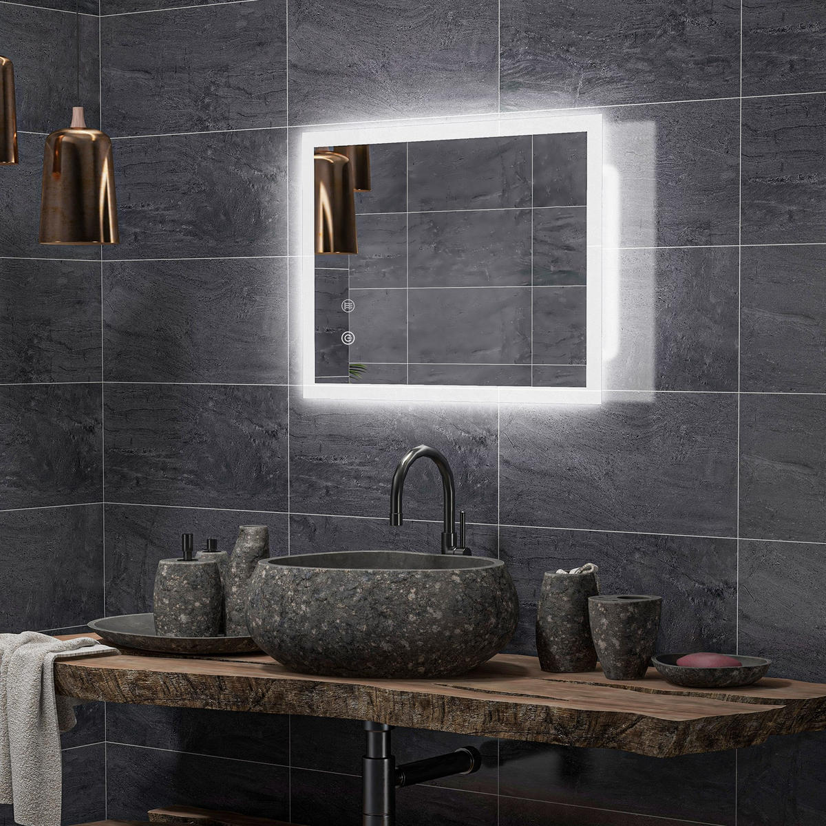 BADSPIEGEL, Badezimmerspiegel mit LED-Beleuchtung, Memory-Funktion, 70 x 50 cm - Silberfarben, Glas (50/3/70cm) - Kleankin