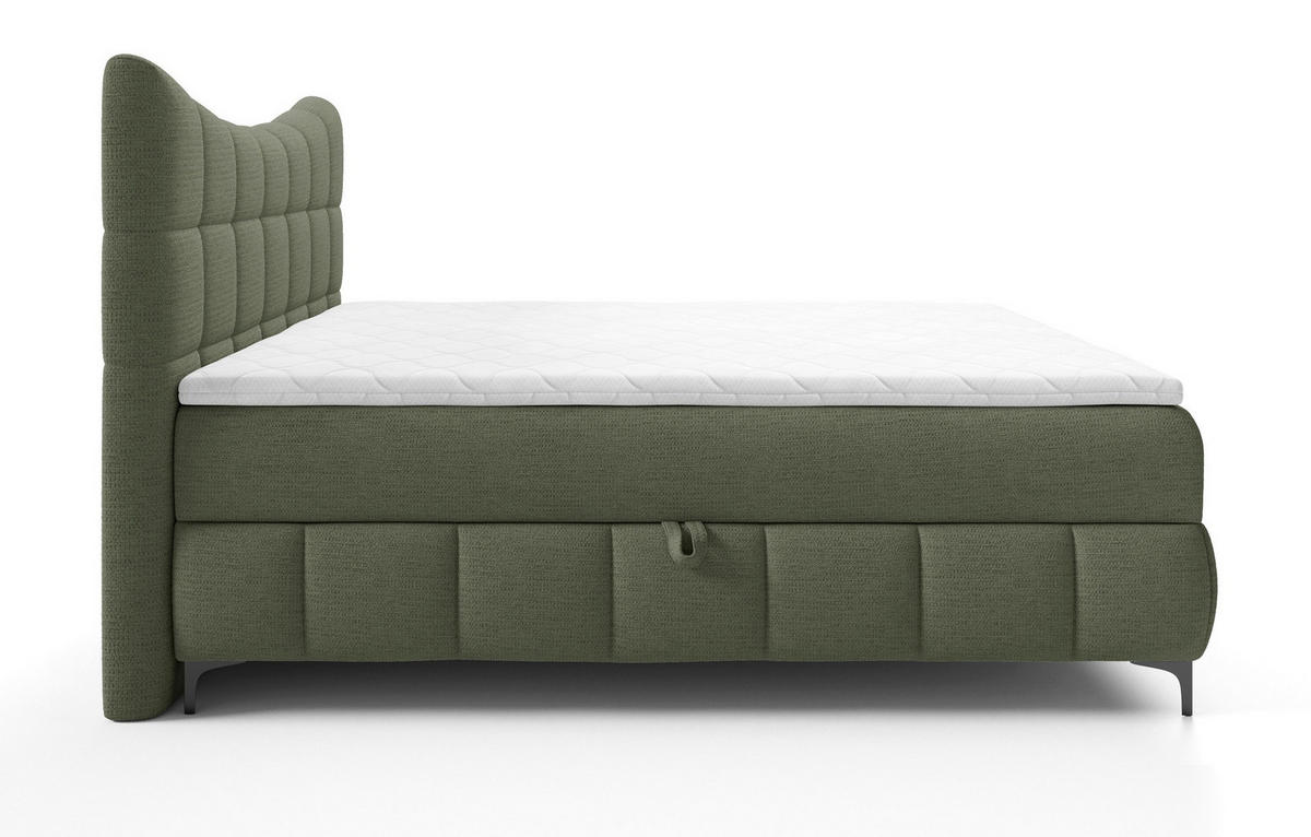 BOXSPRINGBETT 200x200 Almera, Chenille, Bettkasten, Matratze, Grün - Grün, Holz/Textil (200/200cm) - Emporius