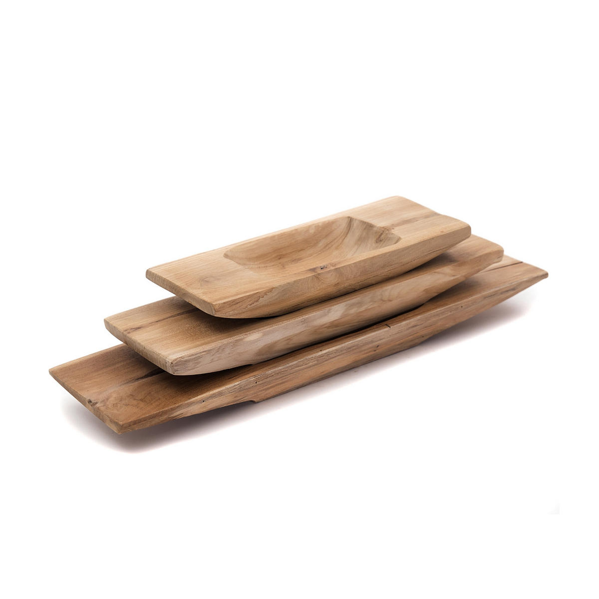 DEKO SCHALE Barco 30 Teak Wurzelholz massiv, mit Griff, geschnitztes Unikat naturfarben - Naturfarben, Holz (5cm) - CREEDWOOD