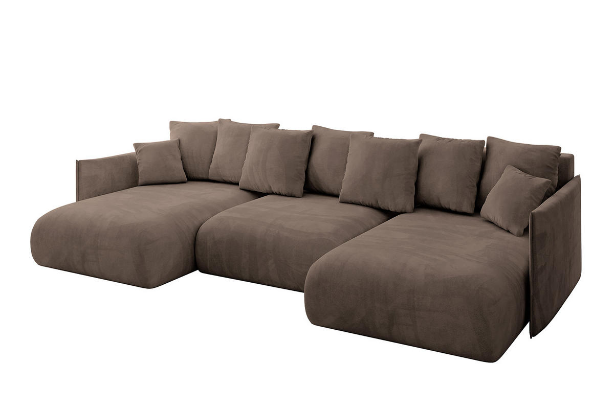 WOHNLANDSCHAFT mit Schlaffunktion und Bettkasten ONESK-U 317x177x72 Braun Velours - Braun, Holzwerkstoff/Kunststoff (317/72/177cm) - ALTDECOR