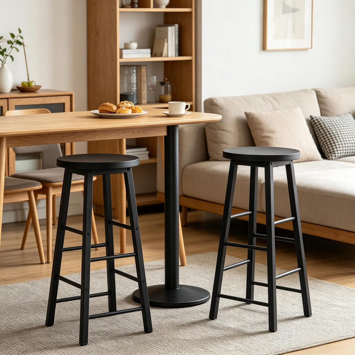 BARHOCKER 2er-Set Schwarz aus Metall und MDF mit Fußstütze - Schwarz, Holzwerkstoff (30/71/30cm) - PANGIVO