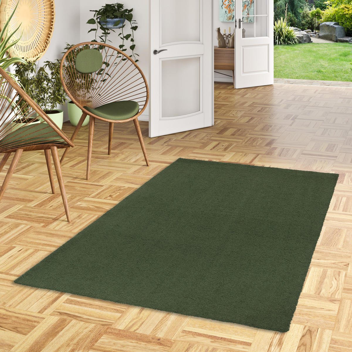 LUXUS HOCHFLOR SHAGGY TEPPICH VELVET - Grün, Textil (133/133cm) - Snapstyle