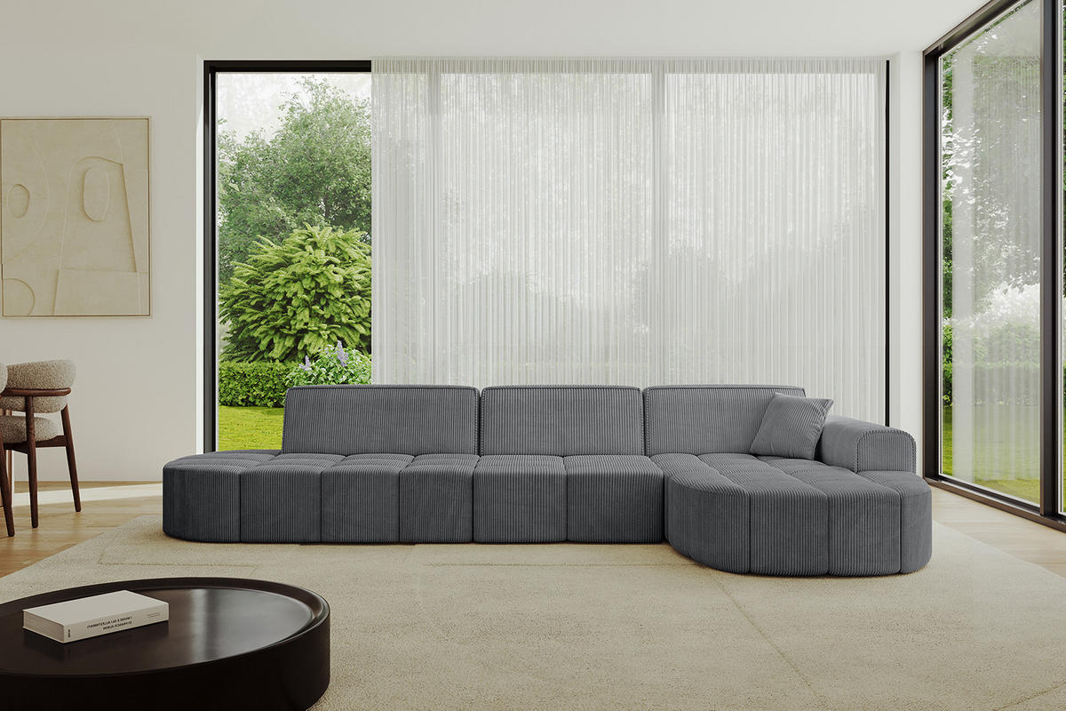 ECKSOFA Ottomane Rechts LIVO-L2 - 337x173x79,5 cm Dunkelgrau - Dunkelgrau, Holzwerkstoff/Textil (337/173cm) - ALTDECOR