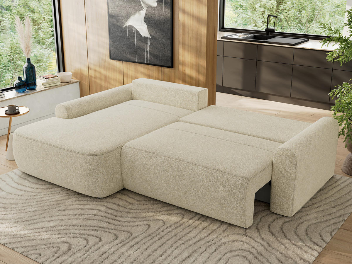 ECKSCHLAFSOFA CUBO L Creme Struktur - links - Creme/Schwarz, Kunststoff/Textil (273/187cm) - MKS