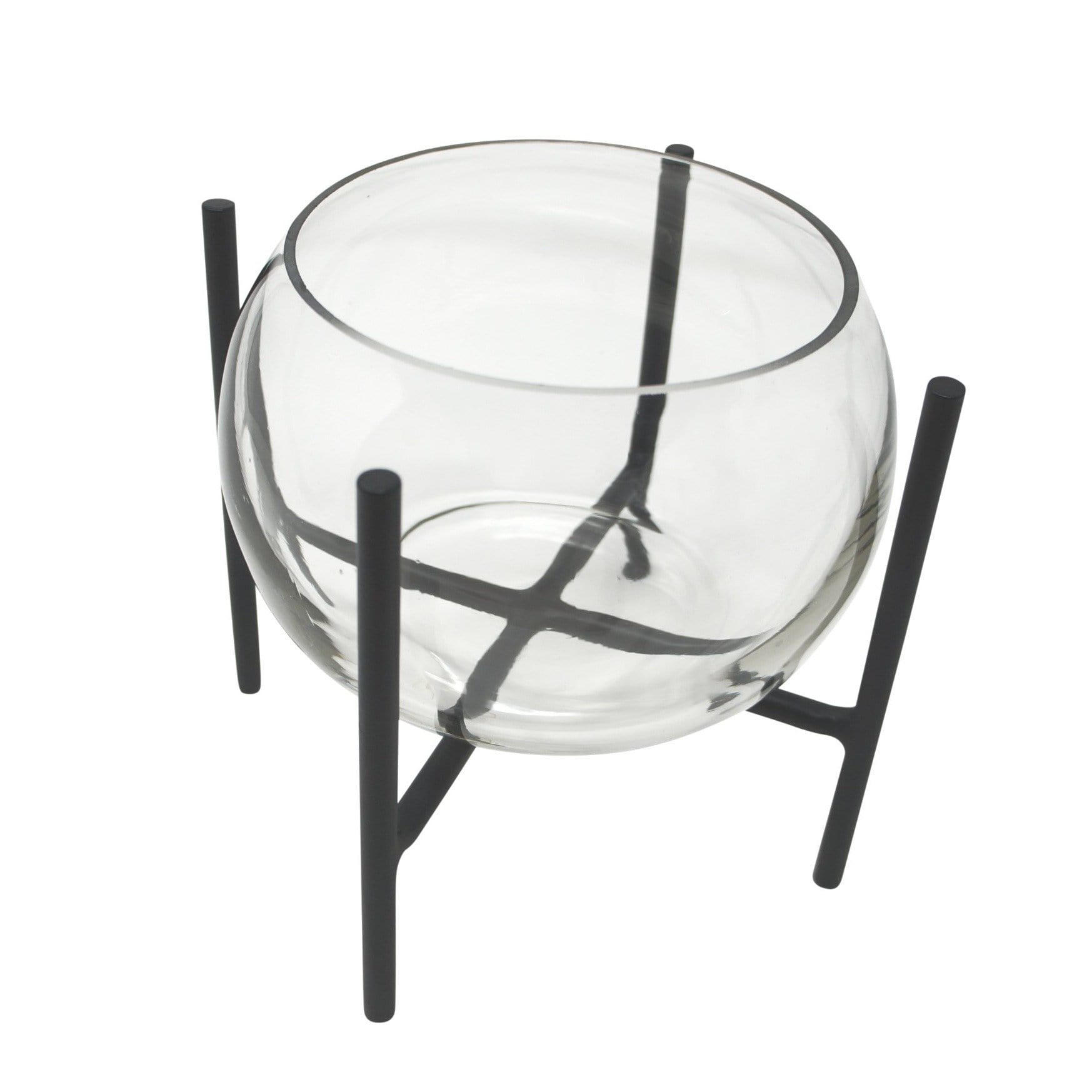 VASE Arzu aus Glas & Eisen in Schwarz 18/23 cm - Schwarz, Glas (23cm) - LaLe Living