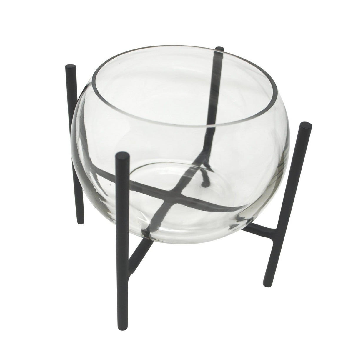 VASE Arzu aus Glas & Eisen in Schwarz 18/23 cm - Schwarz, Glas (23cm) - LaLe Living