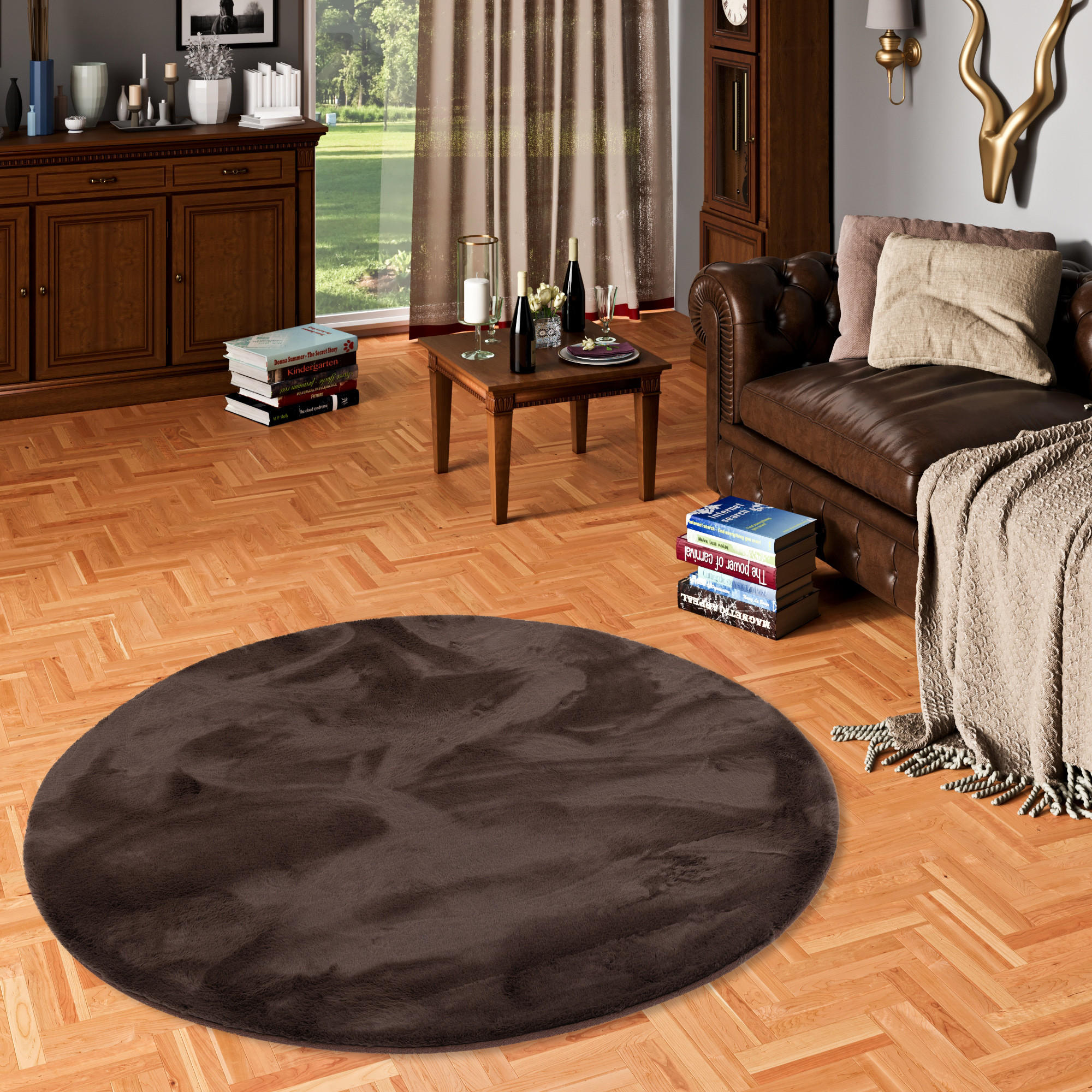 FELLTEPPICH LUXUS SUPER SOFT PLUSH RUND - Mokka, Textil (160/160cm) - Pergamon