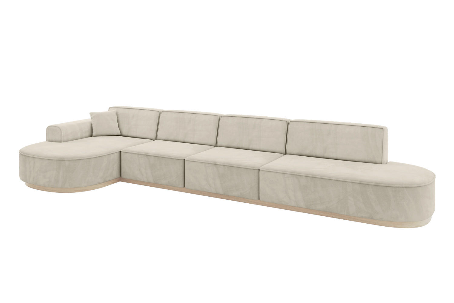 ECKSOFA Ottomane Links MARI-L3-v1 - 413x171x83 cm Ecru Velours - Ecru, Holzwerkstoff/Textil (413/171cm) - ALTDECOR