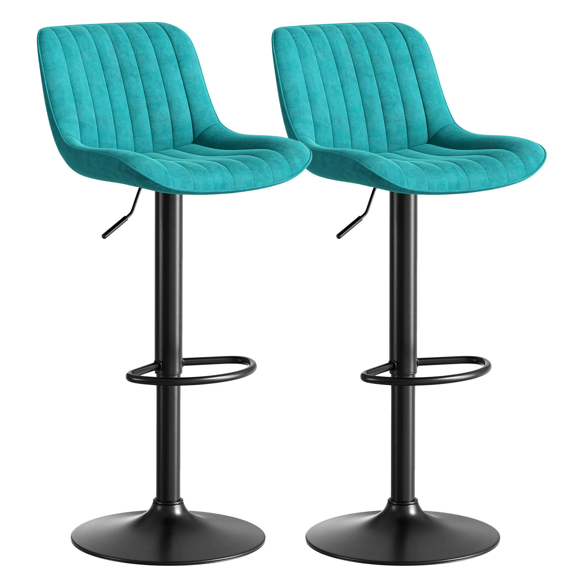 BARHOCKER höhenverstellbar 87-109 cm Samt Blau 2er-Set - Blau, Metall (46/87/47cm) - Meubliv