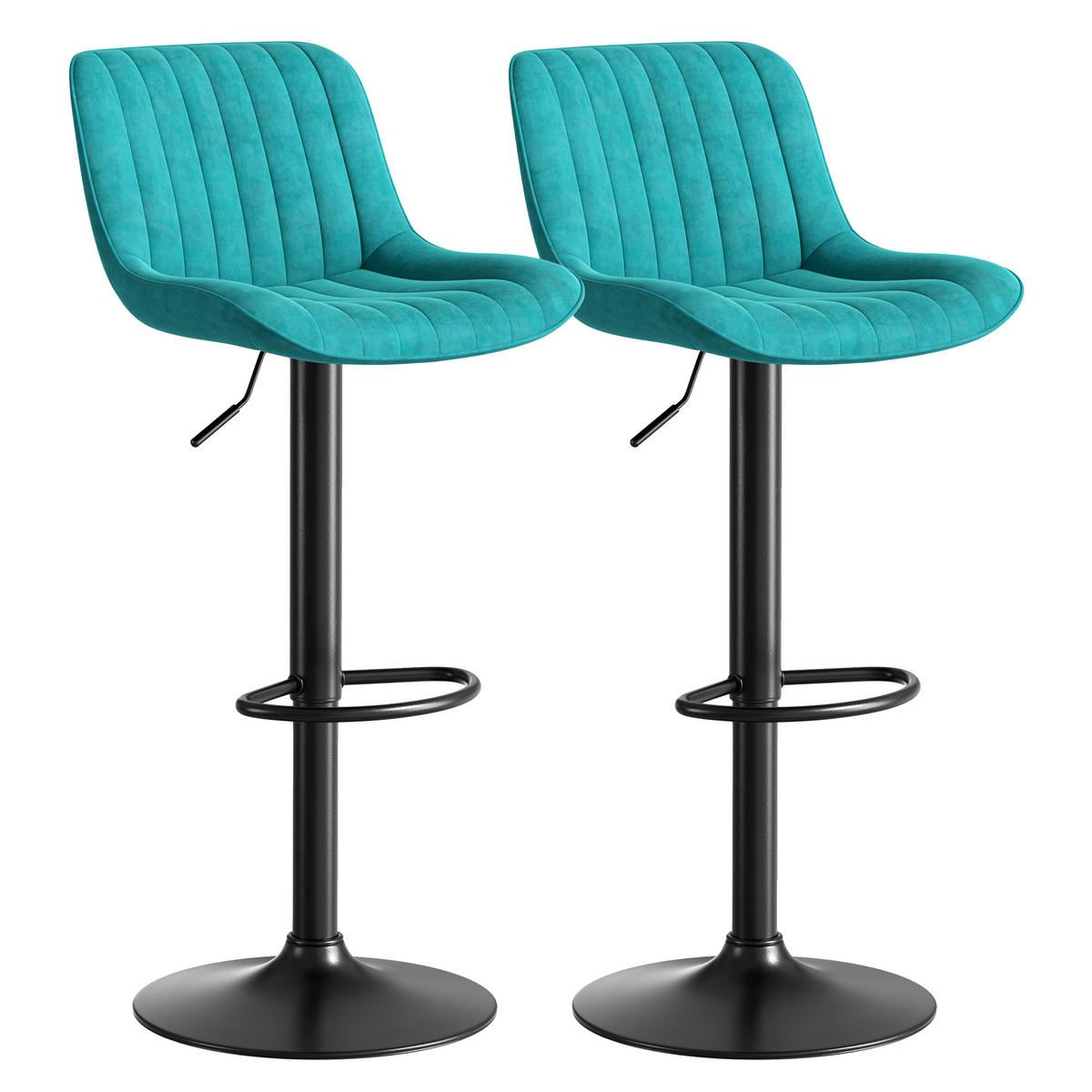 BARHOCKER 2er-Set Blau mit Samtbezug drehbar und höhenverstellbar - Blau, Metall (47/87/46cm) - PANGIVO