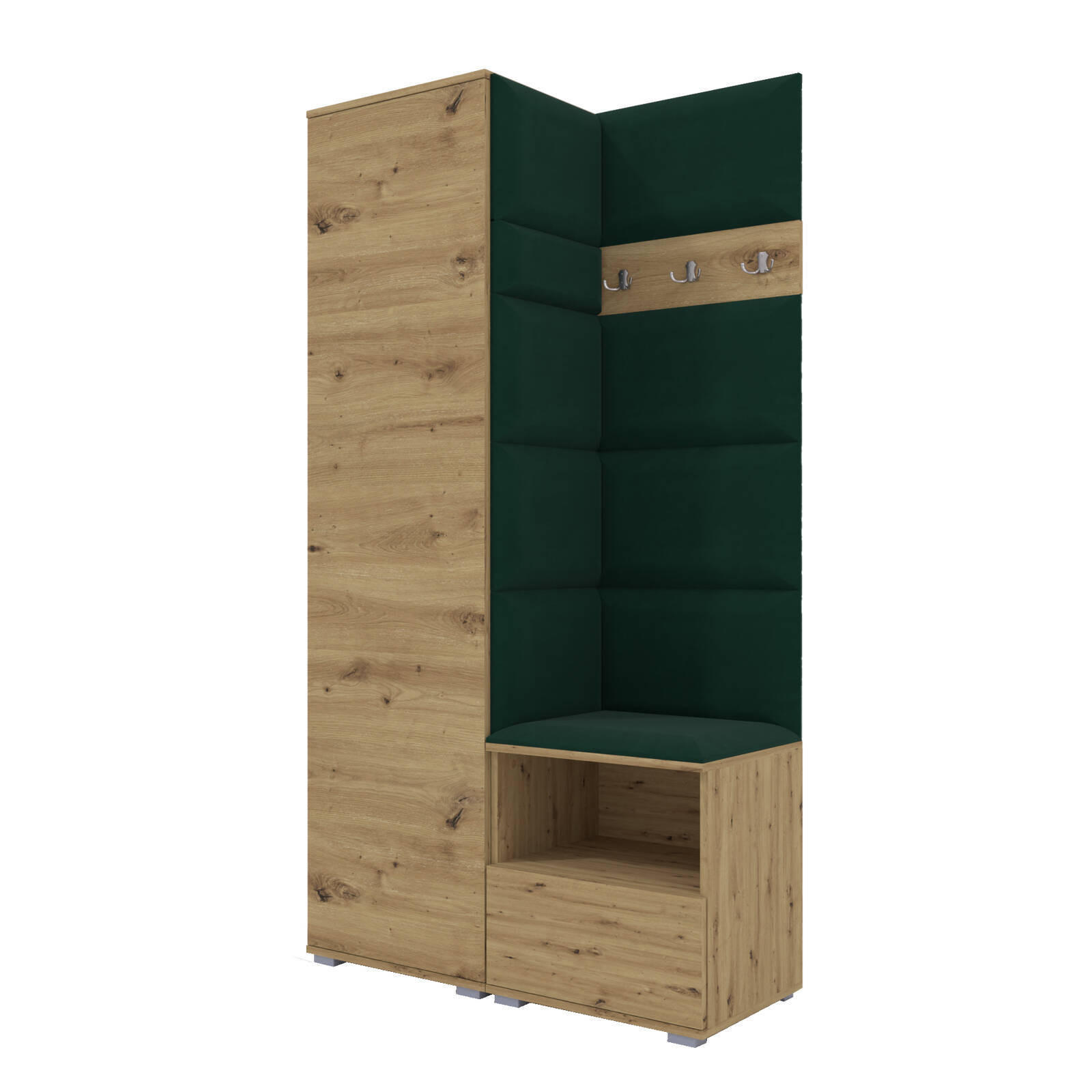 XXXLutz Garderoben-Set Eiche Artisan, Dunkelgrün 100x187x40 cm