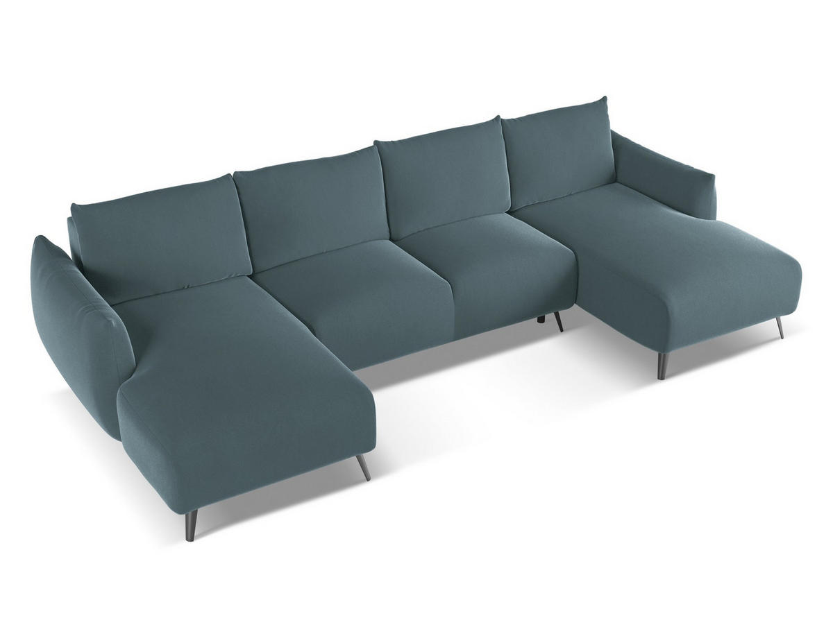 WOHNLANDSCHAFT Samt Stoff Blau - Blau/Petrol, Textil/Metall (317/86/162cm) - Makamii