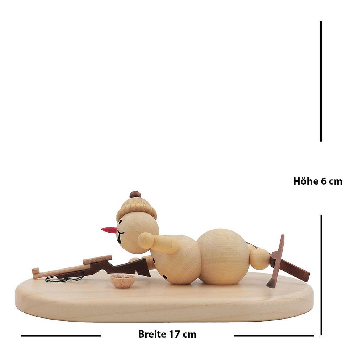 HOLZFIGUR Schneemann liegender Biathlet auf Sockel 6 cm - Multicolor, Holz (17/1/0.1cm)