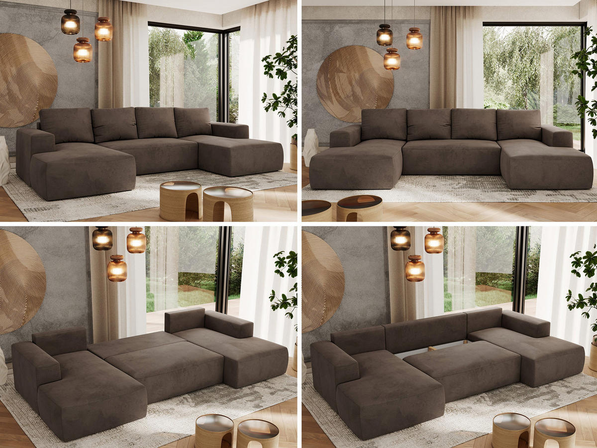 WOHNLANDSCHAFT TRENTINO U Braun Velvet - Braun, Textil (334/91/163cm) - MKS