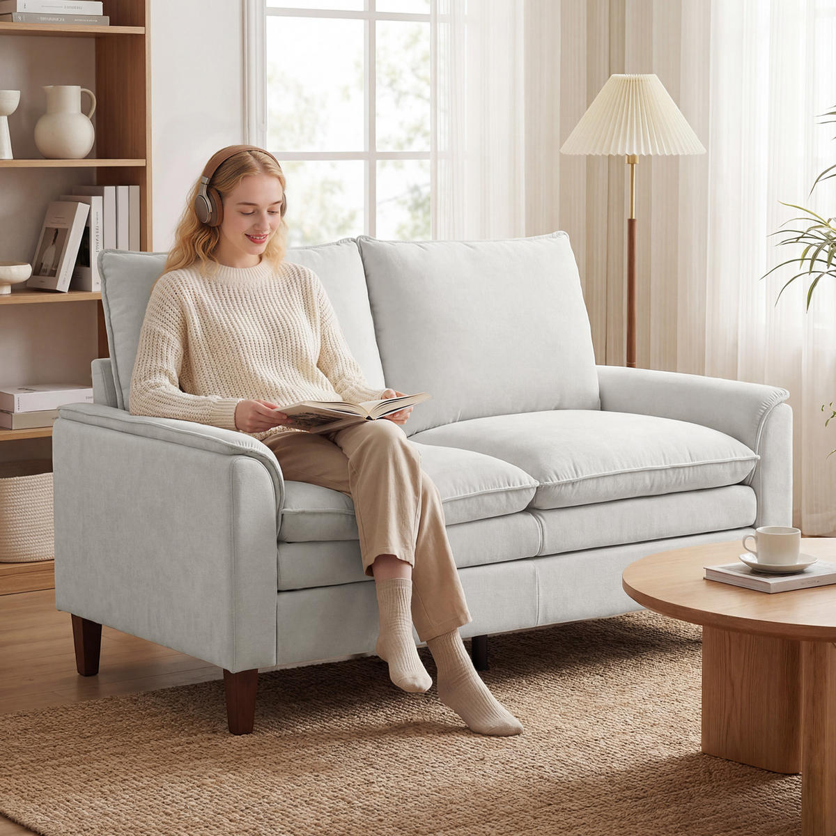 SOFA 2-Sitzer aus Chenille Cremeweiß - Creme, Textil (84/95/146cm) - HOMCOM