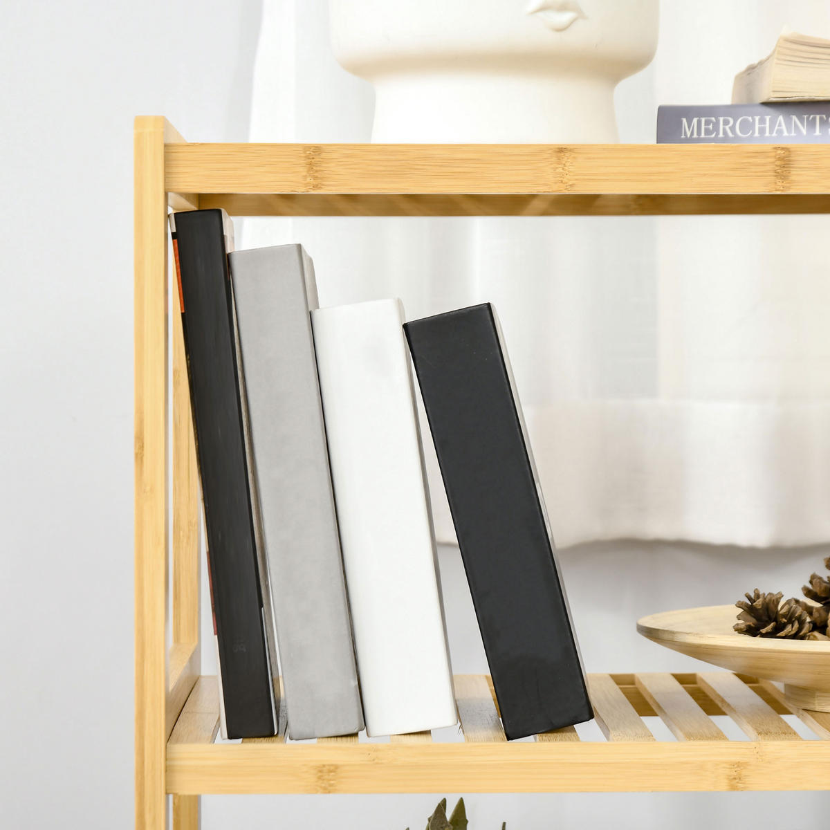 BADEZIMMERREGAL 62x33x80 cm Natur aus Bambus mit 3 Lattenregalen & hohem Sockel - Naturfarben, Naturmaterialien (62/80/33cm) - Modfu