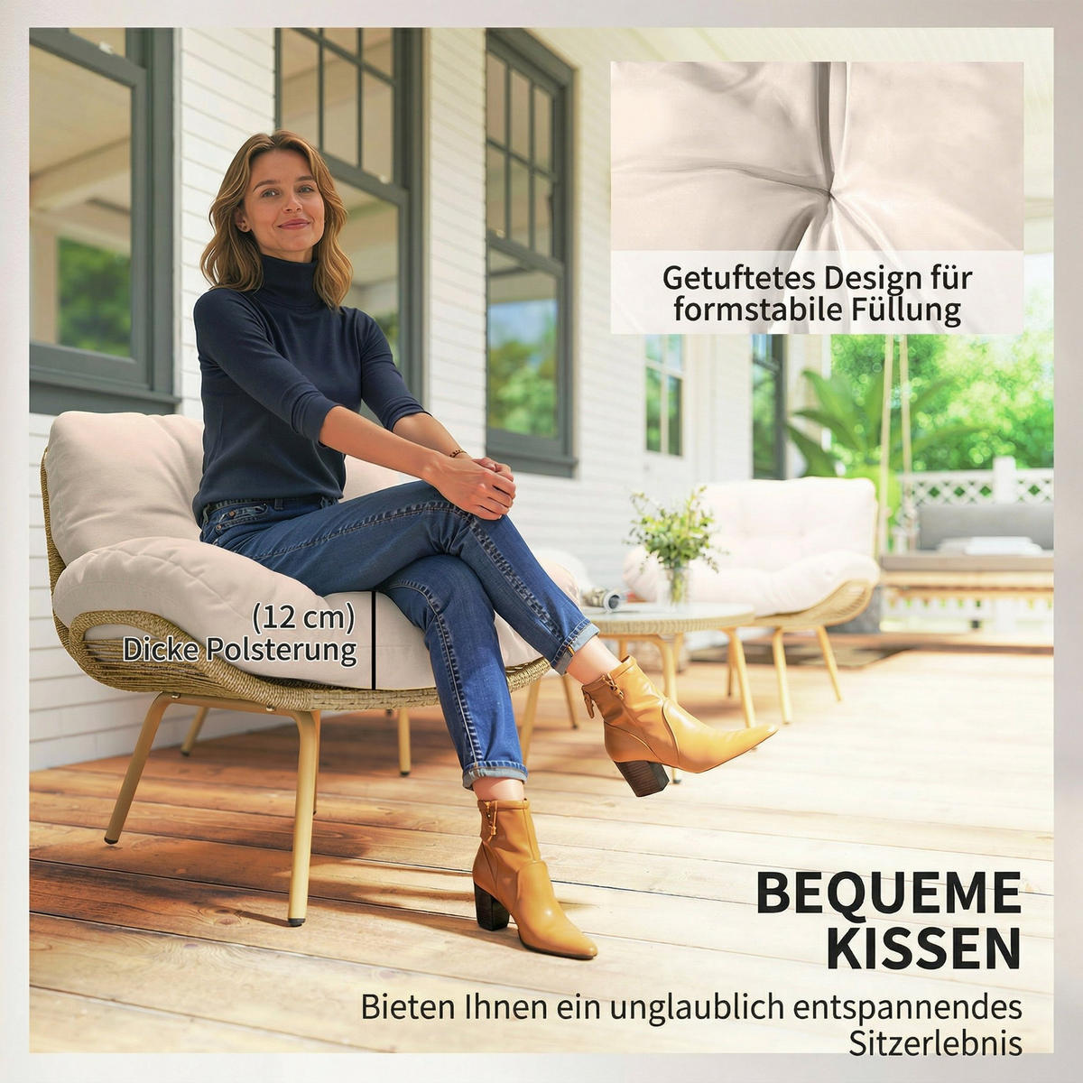 RATTAN-GARTENMÖBEL-SET 4er Set PE-Rattan Metall Beige - Beige, Textil/Metall - Outsunny