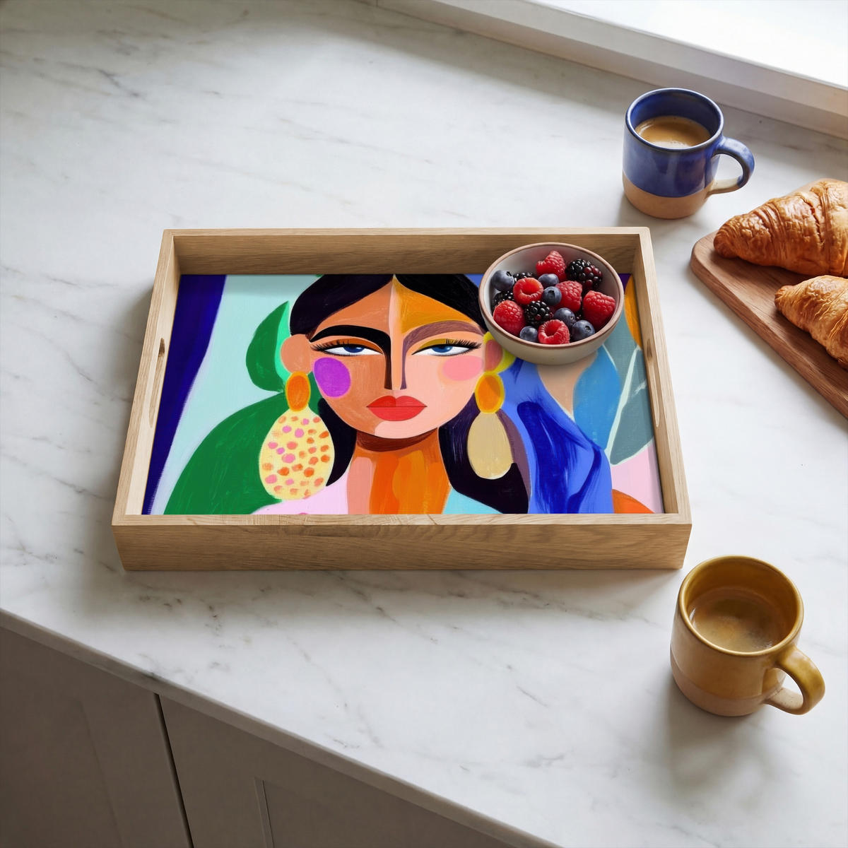 TABLETT - Porträt - Frau - Modern - 40x30 cm - Multicolor, Holz (40/5/5cm) - OnlyWow