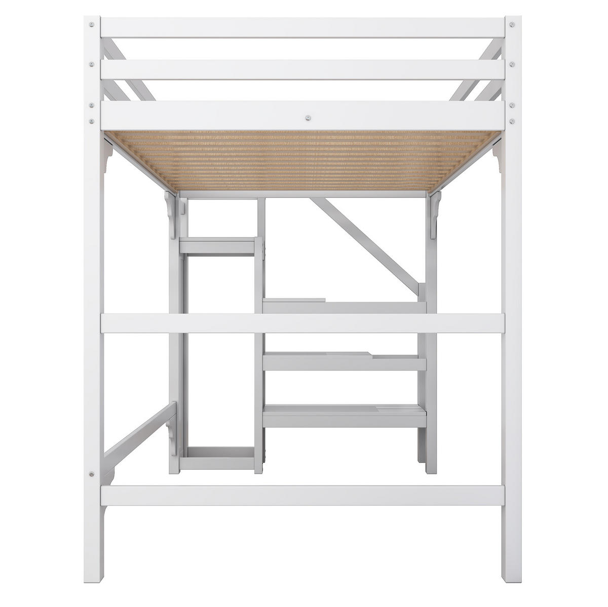 HOCHBETT 140/200 cm aus Kiefer und MDF mit Kleiderschrank und Stauraumtreppe Weiß - Weiß, Holz (140/200cm) - Modenvie